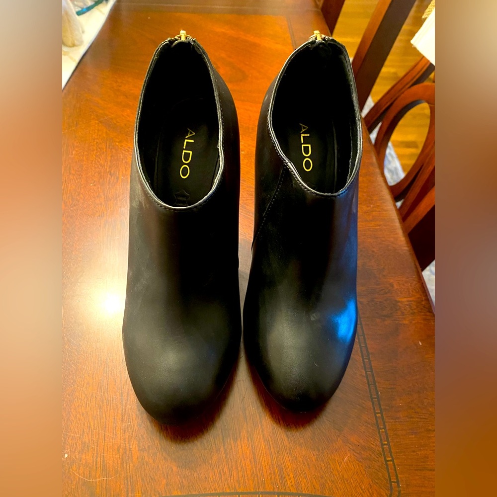 Black high heel booties, genuine leather, size 9